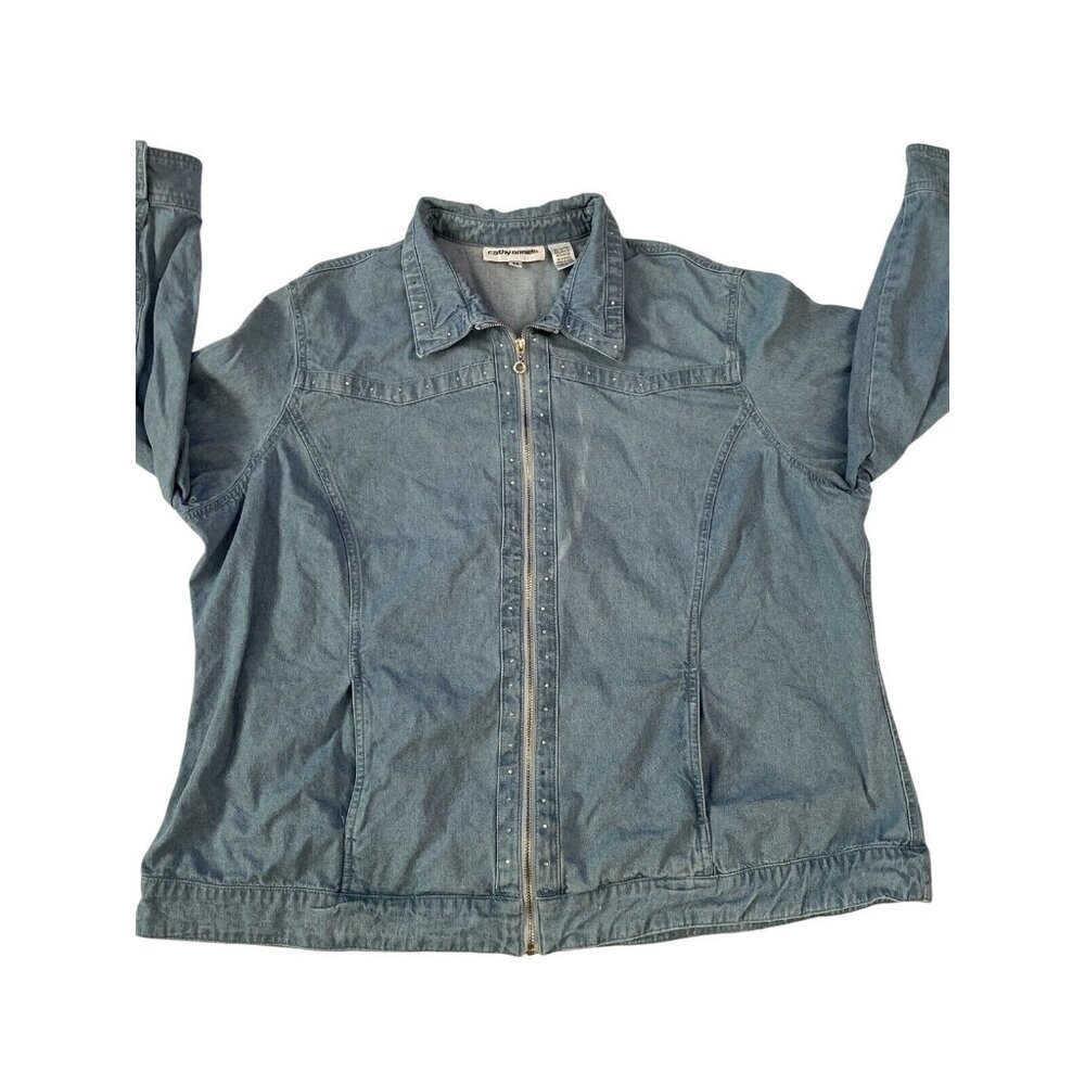 Denim Jacket Size 2X Plus Rhinestone Accents & Full Zip Front Y2K Womens